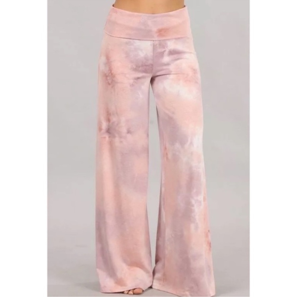 Pink Wide Leg pallazo pants with High-Rise Waistband